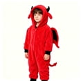thumbnail image 4 of Ruyang Kids Hooded Jumpsuit Red Devil Zip Up Jumpsuit with Horns Wing Outfit Boys Girls Halloween Clothes Plush Party Dress Up Sets, 4 of 8