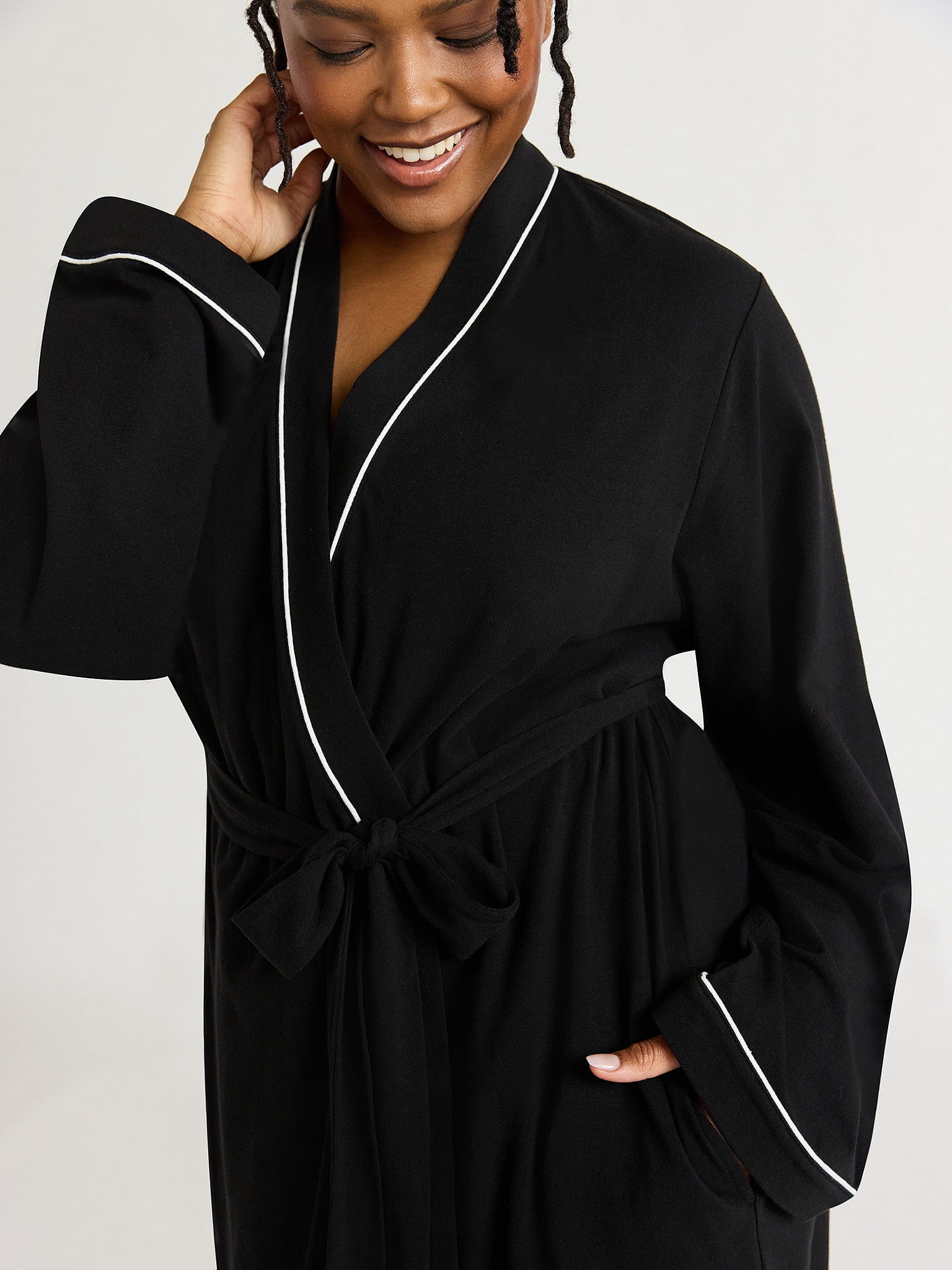 Joyspun Women's Cotton Blend Knit Wrap Robe, Sizes S to 3X
