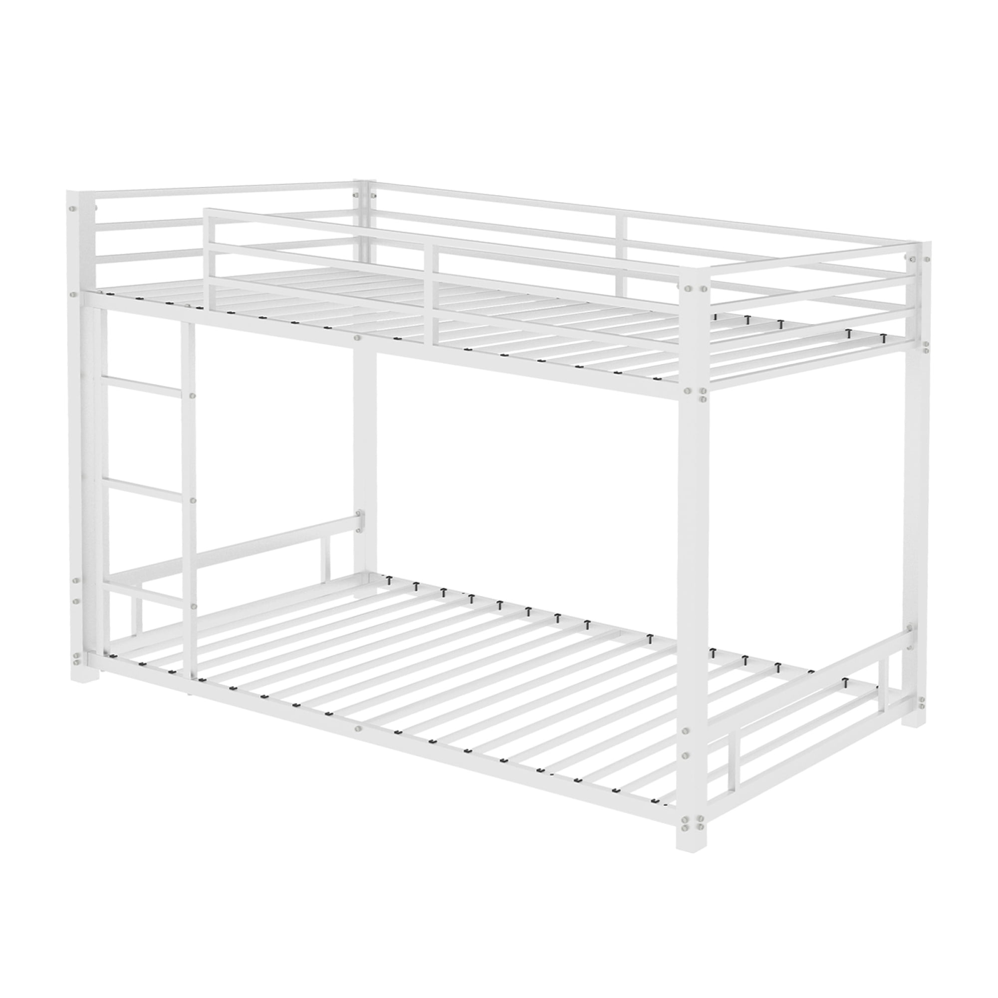 Metal Twin over Twin Bunk Bed with Ladder and Safety Guardrails, Heavy Duty Bunk Bedframe for Kids Teens Adults, Low Bunk Beds for Boys Girls, Noise Free