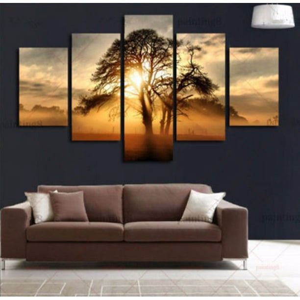 5 Panel Frameless Sunset Tree Modern Unframed Canvas Painting Print Picture Home Decor Wall Art Sticker Unframed Walmart Com Walmart Com