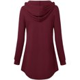 thumbnail image 3 of Una línea con capucha sudadera con capucha cuello en V manga larga botón cordón jersey casual tops para mujer vino rojo M, 3 of 7