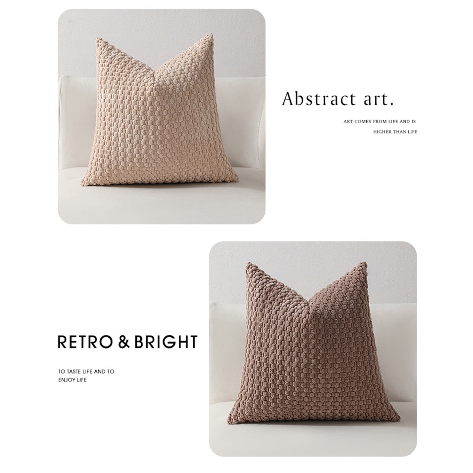 Pack of 4 Neutral Decorative Throw Pillow Covers Farmhouse Boho Home Decor Striped Corduroy Square Pillowcases 18 x 18 Inch Beige Chocolate (Pillow core not included）