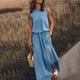 thumbnail image 2 of Vestido largo sin mangas con cuello redondo y abertura para mujer - Vestido de playa fluido de color liso, 2 of 5