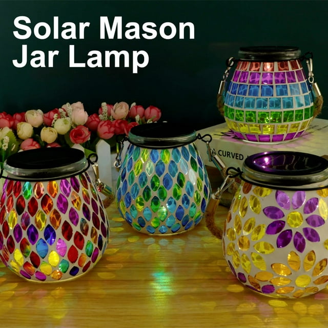 Mosaic Solar Lantern Outdoor IP65 Waterproof Hanging Solar Lights Auto On Off Oval Glass Mosaic Solar Lights for Garden Backyard IP65 Waterproof Hanging Solar Lights Auto On/Off
