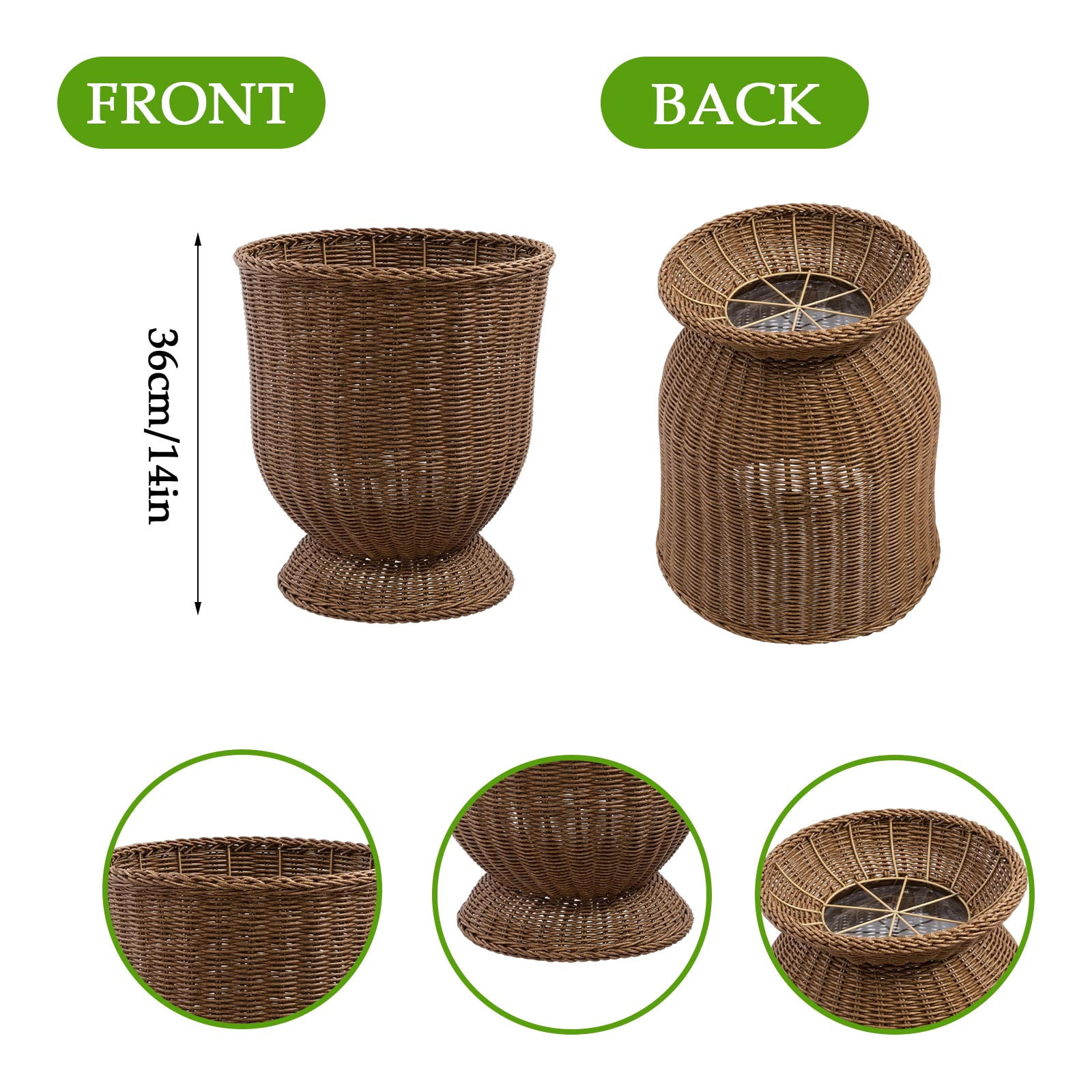 16.9 Inch Woven Rattan Planter Basket with Tall Rotundity Cute Design, Decorative Indoor Outdoor Storage Pot for Porch, Patio, Backyard & Home Garden, Ideal for Olive Trees & Plants