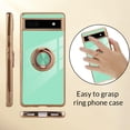 thumbnail image 4 of Compatible with Google Pixel 6A 5G Case Heart Plating Kickstand Mental Ring Luxury Elegant Case Camera Protector TPU Shockproof Protective Back Cover Designed for Google 6A 5G Case -Light Green, 4 of 12