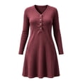 thumbnail image 4 of Lnmiateer Women Henley V Neck Ribbed Long Sleeve Mini Dress Button Up Loose Swing A-Line With Pockets Casual Loungewear Weekend Outfit, 4 of 6