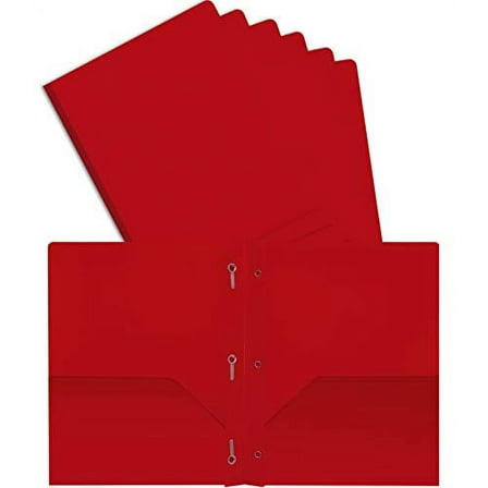 Better Office Products 2 Pocket Folders with 3 Metal Prongs, Red, 24 Pack