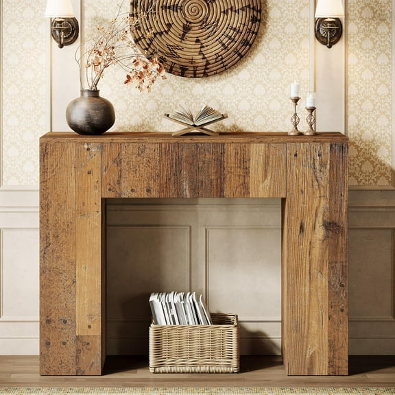 Finmind 39" Wood Console Table with Drawer, Narrow Farmhouse Sofa Table for Living Room, Brown