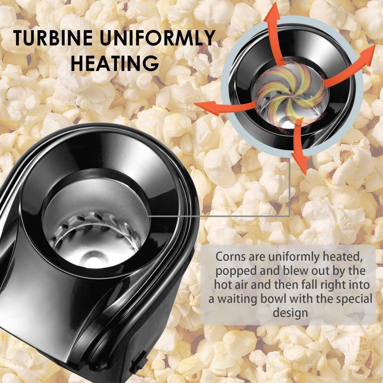 LONGOMA Electric Popcorn Popper, Hot Air Popcorn Maker, Butter Melting Tray, Large Capacity, Healthy Snack