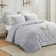 thumbnail image 3 of RUIKASI 3-Piece Pinch Pleated Embroidery Comforter Set,Adult Mordern Bedding Set,Queen, Gray/Yellow, 3 of 8