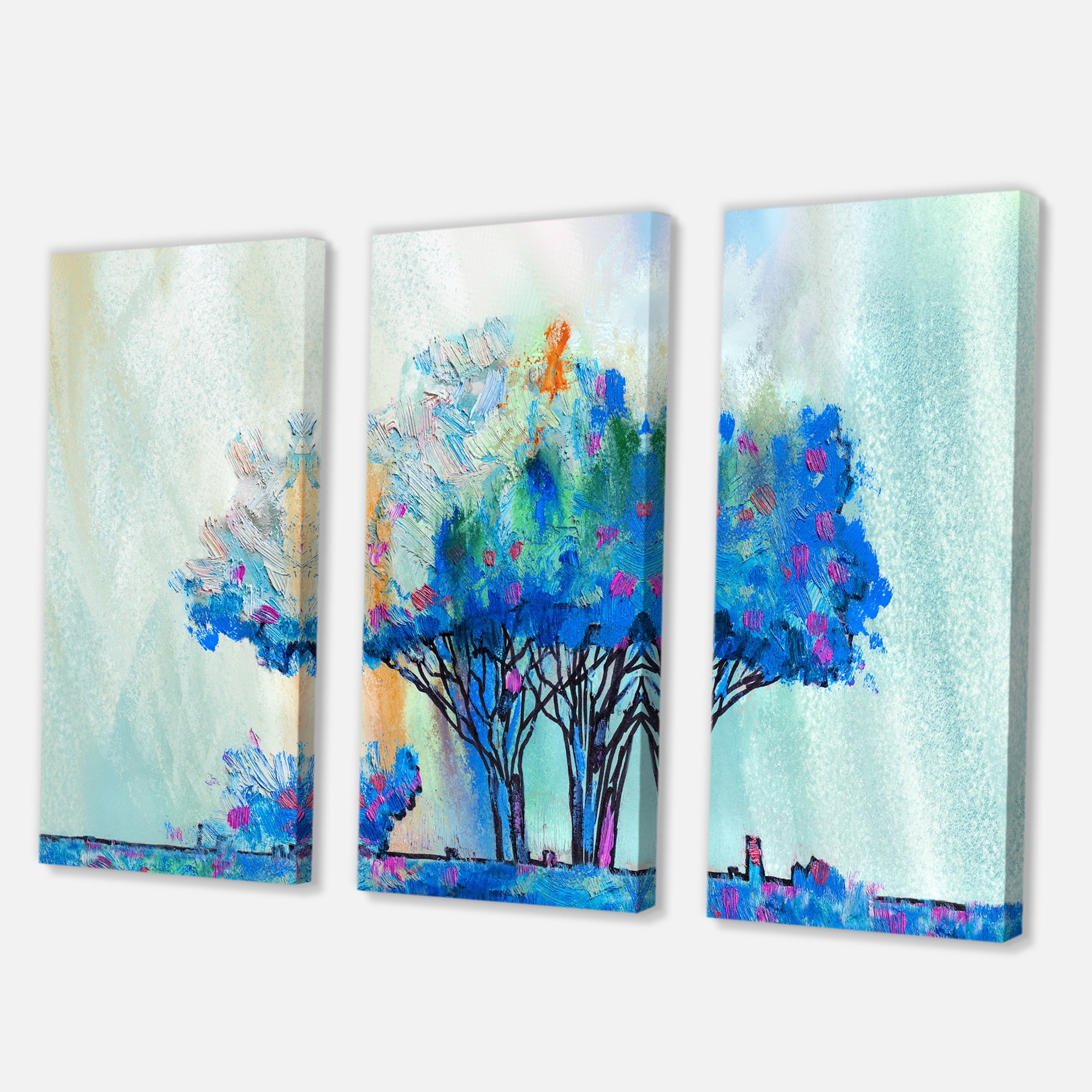 Designart ' Blue Coloured Tree Abstract Impression I ' Modern Canvas Wall Art Print