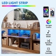 thumbnail image 5 of Dextrus 70 Inch Farmhouse TV Stand with RGB Ambient LED Light, Flip-Down Carved Door & Adjustable Shelf Fits 75/80 Inch TVs for Living Room Bedroom, Walnut, 5 of 10