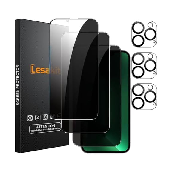 3 3 Pack Privacy Screen Protector for iPhone 13 Pro Max 6.7-Inch with 3 Pack Camera Lens Protector, Anti Spy Tempered Glass Film 9H Hardness Bubble Free Case Friendly