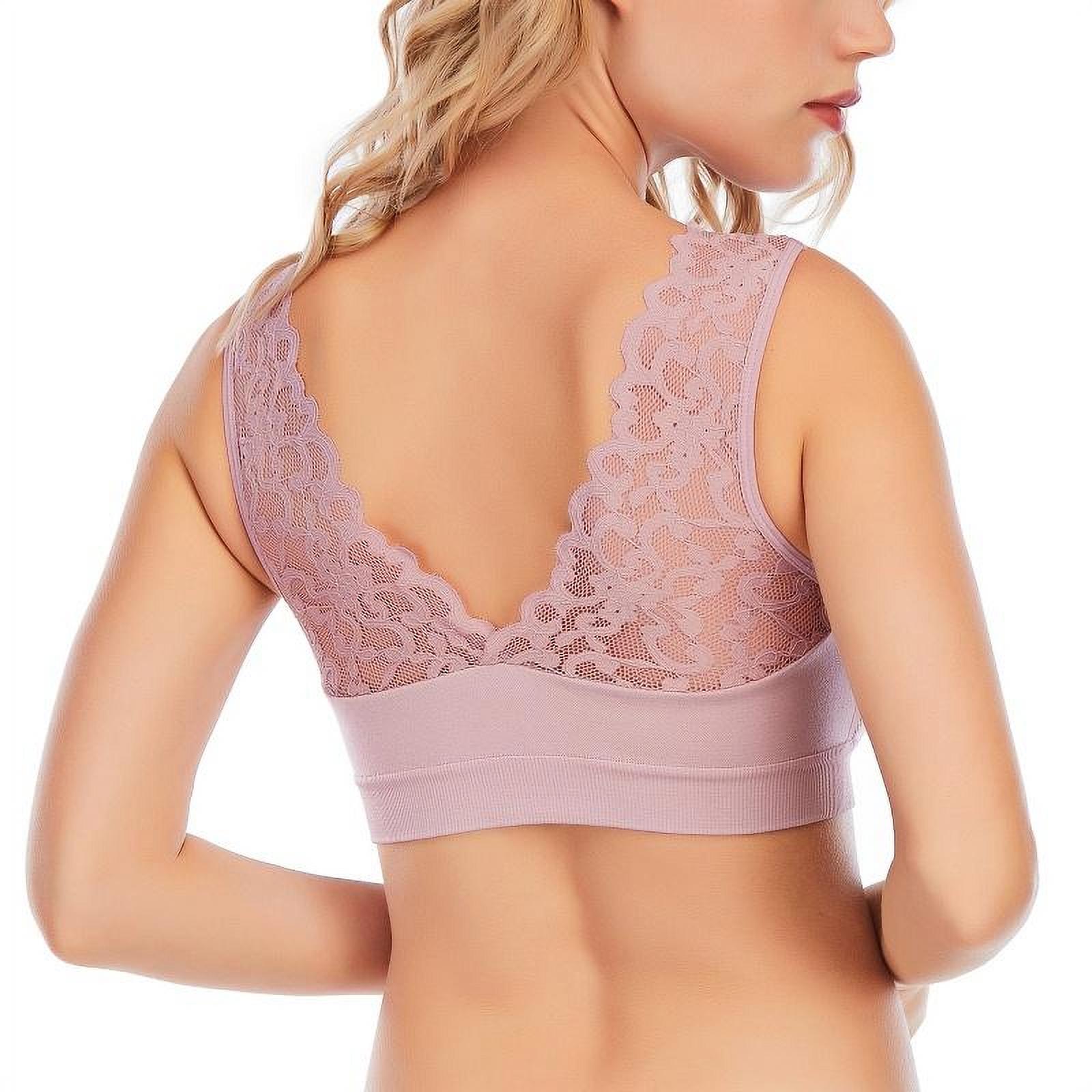 Sexy V Neck Lace Bras For Women, Brassiere Push Up Padded Bra Seamless Comfort Bralette, Breathable Fitness Gym Bra Large Size, Pink, 2XL - image 4 of 13