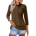 thumbnail image 2 of KDDYLITQ Polo Shirts for Women 3/4 Sleeve Collared Tees 3-Button Business Gym Shirts Casual Office Cute T Shirt Brown L, 2 of 5