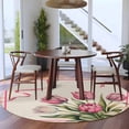 thumbnail image 3 of Round Area Rug 6 Ft, Pink Tulip Washable Non-Slip Circle Carpet for Living Room/Bedroom, Spring Floral Romantic Flowers Modern Art Rustic Low-Profile Indoor Mats Collection Rugs for Residential, 3 of 8