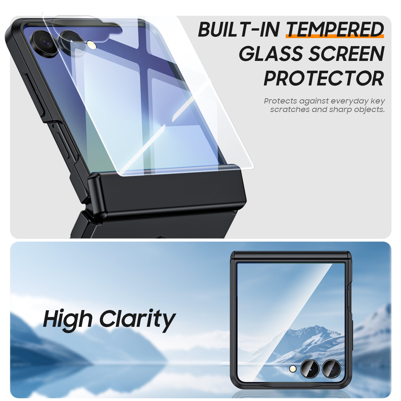 Vizvera for Samsung Galaxy Z Flip 7 Case with Hinge Cover,Built-in Screen Protector Shockproof All-Inclusive Smartphone Cover Wireless Charging-Black