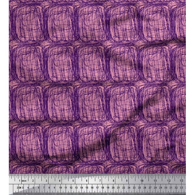 Soimoi Purple Poly Georgette Fabric Brush Stroke Abstract Print Fabric by the Yard 52 Inch Wide