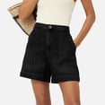 thumbnail image 6 of Only Moment Women's Drawstring Sweat Shorts Polyester,Cotton Elastic Waist Wide Leg Casual Cotton Shorts Sets Maternity Jean Shorts Black,M, 6 of 9