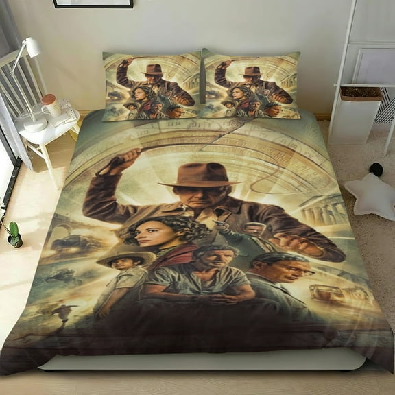 Indiana Jones Themed Bed Sheet Set Three Piece Set 53x79 In ches Comfortable And Skin Friendly Unique Design Creating A Star Studded Night Home Decor Gifts For Family Friends fans