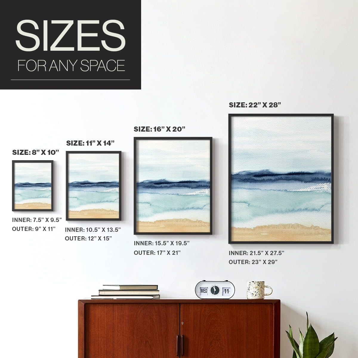 Watercolor Ocean Horizon II Framed Print in Black Solid Wood 22 x 28 Framed Print