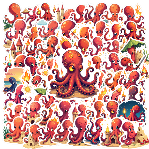 cartoon Octopus Theme Stickers, Waterproof Octopus Theme Sticker for Water Bottle Laptop Phone Cases Planner Skateboard Luggage Helmet Party Favor Decor, Ideal for Adults Teens Teacher Rewards