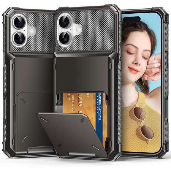 Compatible with iPhone 16 Plus Case with Card Holder [Store 5 Cards] Heavy Duty Dual Layer Shockproof Wallet Case with Hidden Card Slot Large Storage Cover for iPhone 16 Plus 6.7 inch