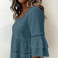 thumbnail image 4 of Craaazy Shirts for Women 3/4 Sleeve Relaxed Fit Solid Color Square Neck Cotton Linen Tees for Casual Outings, Summer Vacation, 4 of 6