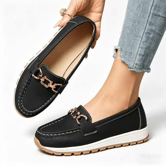 Chain Decor Slip On Loafers, Casual Platform Walking Shoes (Women's)
