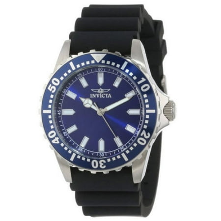 Invicta Men's Quartz Watch with Blue Dial Analogue Display and Black Silicone.