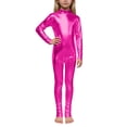 thumbnail image 2 of ZHOGXU Kids Girls Romper Long Sleeve Turtleneck Solid Color Stretchy Comfortable Jumpsuit Bodysuit For Stage Performance,Hot Pink,1-3 Years, 2 of 5