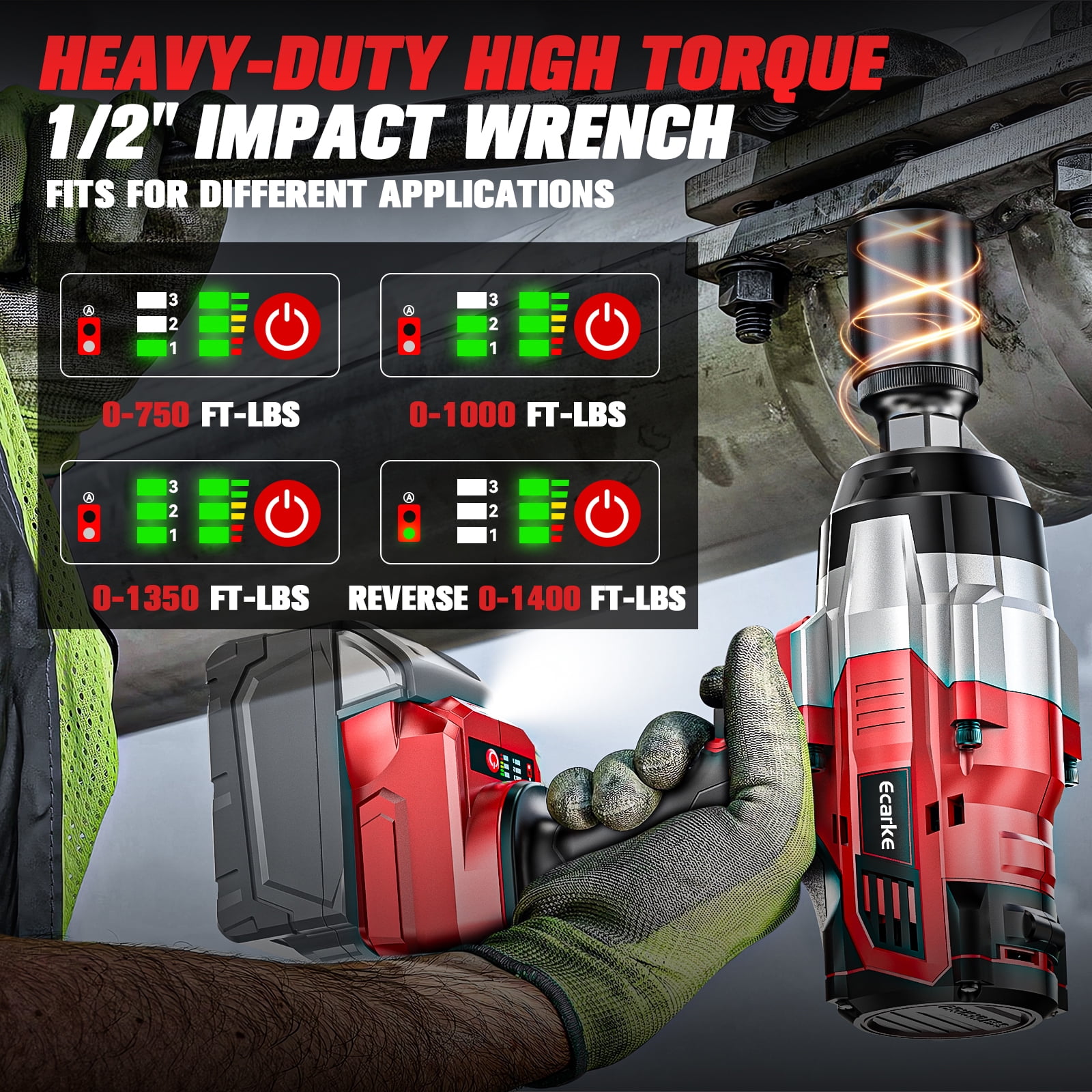 Cordless Impact Wrench 1/2 inch for Milwaukee 18v Battery, 1400 Ft-lbs High Torque Impact Driver, Brushless Electric Impact Gun with 4 Modes & LED Light for Car, Truck, Mower (Battery Not Included)