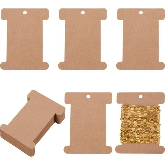 50Pcs Cardboard Spool Bulk Flat Thread Bobbin Kraft Paper Floss Embroidery Ribbon Holder Yarn Cords Line Strings Organizers Card Strings Bobbins for Crafting Cross Stitch DIY Sewing Storage DIY
