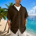 thumbnail image 2 of VBTAPA Mens Eyelet Dress Shirt Short Sleeve Relaxed Fit Casual Button Down Shirts Summer Beach Spread Collar Tops Prime Sales Brown M, 2 of 7
