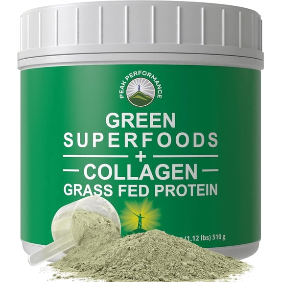 Greens Superfood   Grass Fed Collagen Peptides Powder - Ultimate Blend of Best Tasting Green Superfood with Pure Pasture Raised Hydrolyzed Protein Powder for Skin Hair   Joint Health