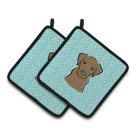 Carolines Treasures BB1172PTHD Checkerboard Blue Chocolate Labrador Pair of Pot Holders , 7.5HX7.5W, multicolor