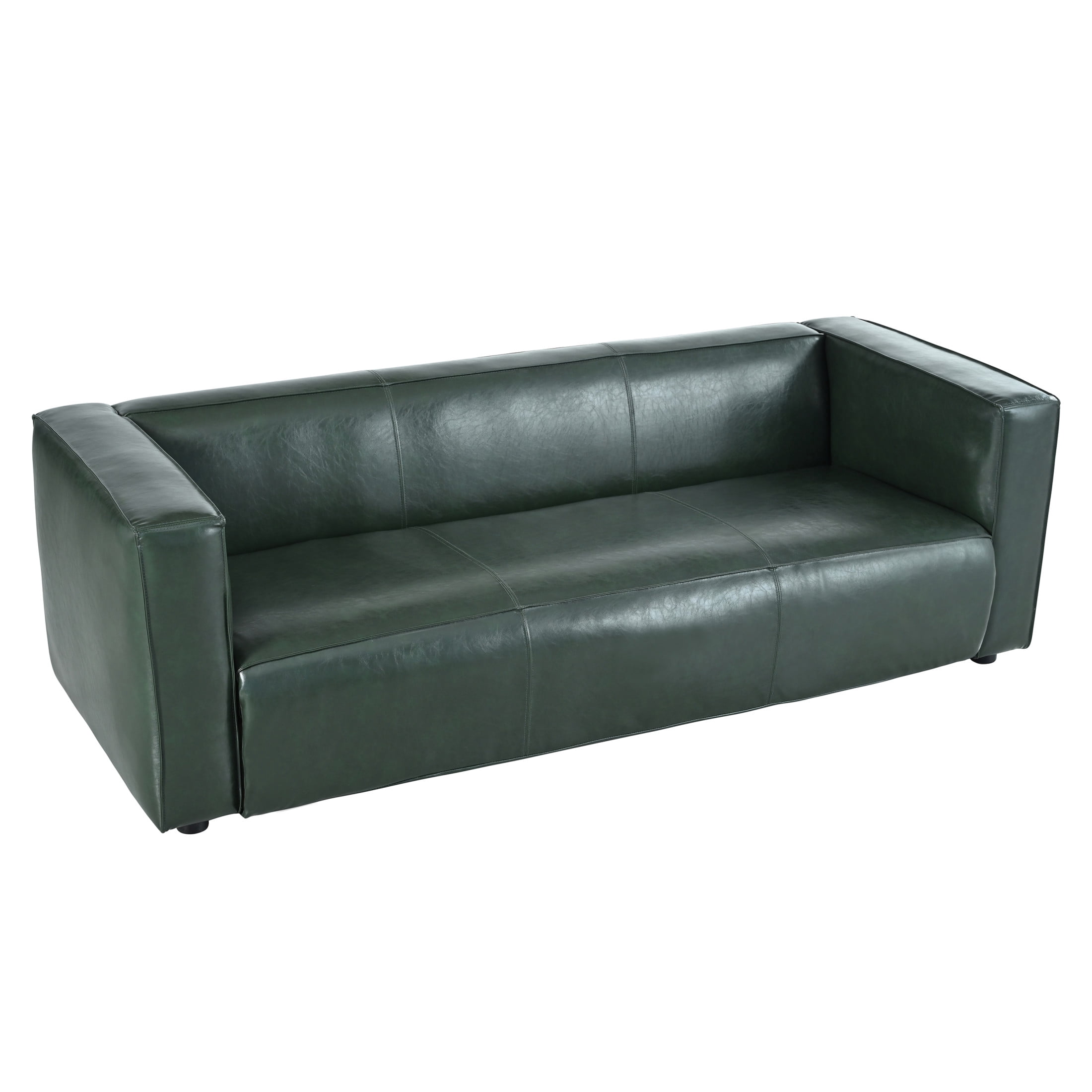 Christopher Knight Home Minimalist 70” PU Leather 3 Seater Sofa Couch, Solid Wood legs, Green