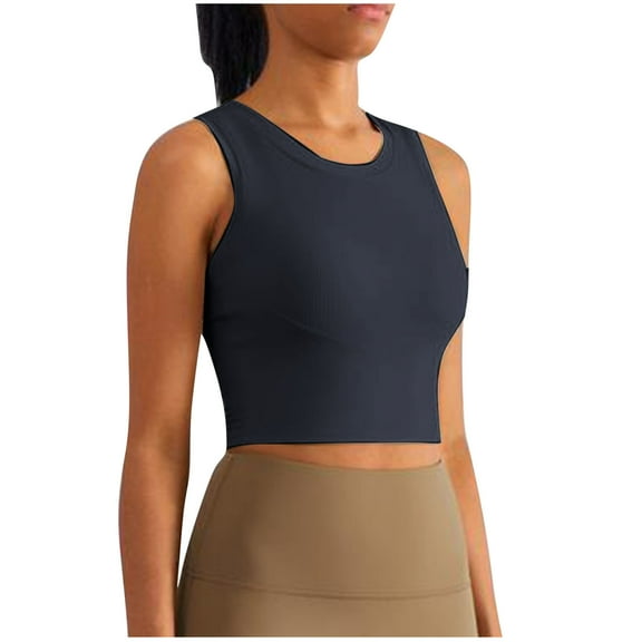 GA WEIHUA Longline Ribbed Sports Bras for Women 2025 Summer Basic Sleeveless Workout Tank Tops Casual Crewnekc Gym Yoga Exercise Shirt Clothes(Black,S)Clearance Deals