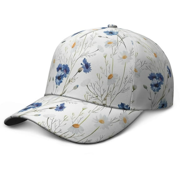 Daisy Bloom Baseball Cap – Vintage Boho Floral Adjustable Dad Hat, Cute Yellow and White Bloom Artwork on Washed Cap