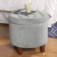 thumbnail image 2 of HomePop Pouf de Rangement Rond en Velours Capitonné à Boutons avec Couvercle Amovible, Gris, 2 of 5