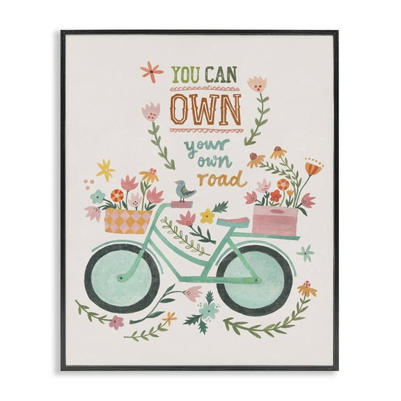 Stupell Industries Own Road Phrase with Bicycle Transportation Painting Black Framed Art Print Wall Art, 11 x 14