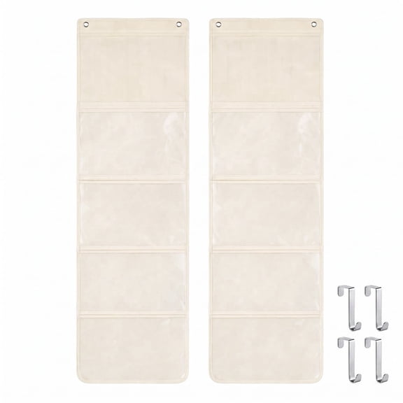 2 Pack Pocket Chart for Classroom Cards,Drawing,Pictures,Class Demonstrations,Hanging Wall File Organizer (5 Pockets White)