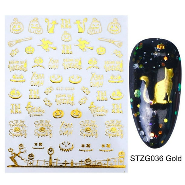 Download Pwfe 1 Sheet Halloween Nail Art Sticker Sexy Gold Ghost Pumpkin Skull Transfer Decals Nails Foil Manicure Decoration Walmart Com Walmart Com