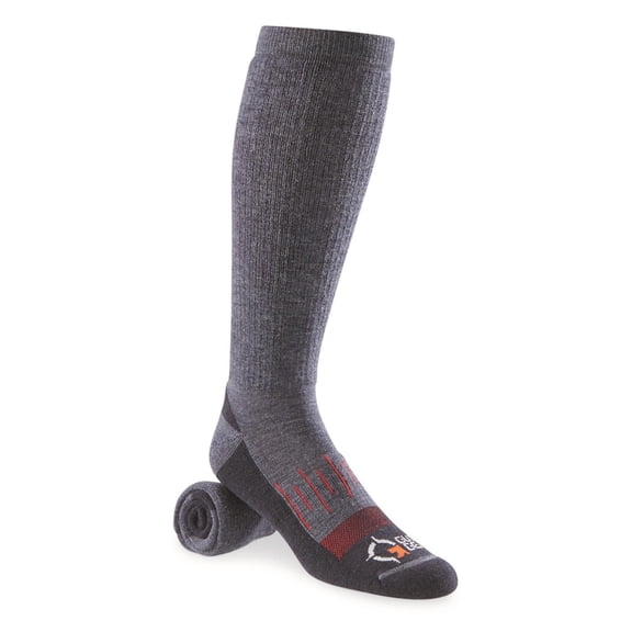 Guide Gear Men's Merino Wool Blend Midweight Boot Socks, 2 Pairs Denim/Red LARGE