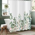 thumbnail image 4 of Spring Floral Shower Curtain, Sage Green Eucalyptus Leaves Botanical Plants with Pink Flowers Fabric Waterproof Washable 12 Hooks Green Leaf With Floral 84.00'''' x 72.00'''' (GCI-10195), 4 of 6