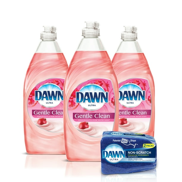 Dawn Gentle Clean Liquid Dish Soap, Pomegranate & Rose Water, 3 ct, 24