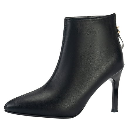 

QYZEU E Thigh High Boots Women Low Heeled Boots for Women Fashion Women Artificial Leather Solid Color Thin Heels Zipper Short Booties Ponited Toe Shoes