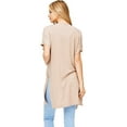 thumbnail image 3 of Pink Ice Women's Basic Short Sleeve Split Sides Cardigan (Khaki, M), 3 of 4