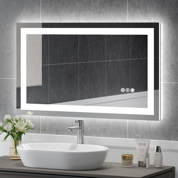 40x24'' LED Bathroom Mirror Wall Vanity Mirror Dimmable Anti-fog Tempered Glass